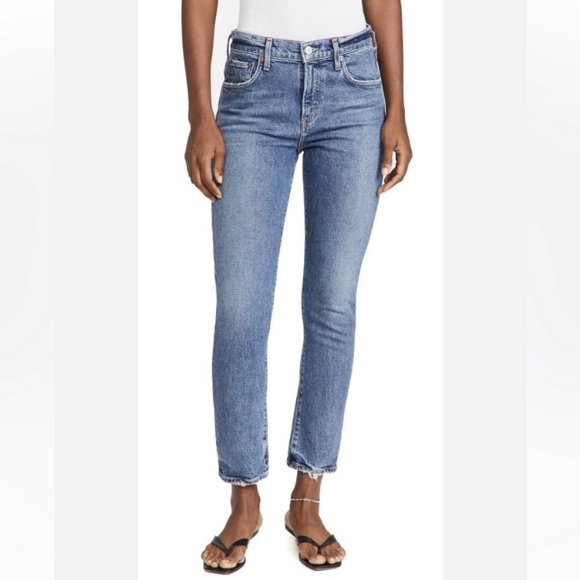 AGOLDE Toni Mid-Rise Straight Leg Jeans Boho Fall Medium Blue Dime Wash Size 28 - Picture 2 of 14